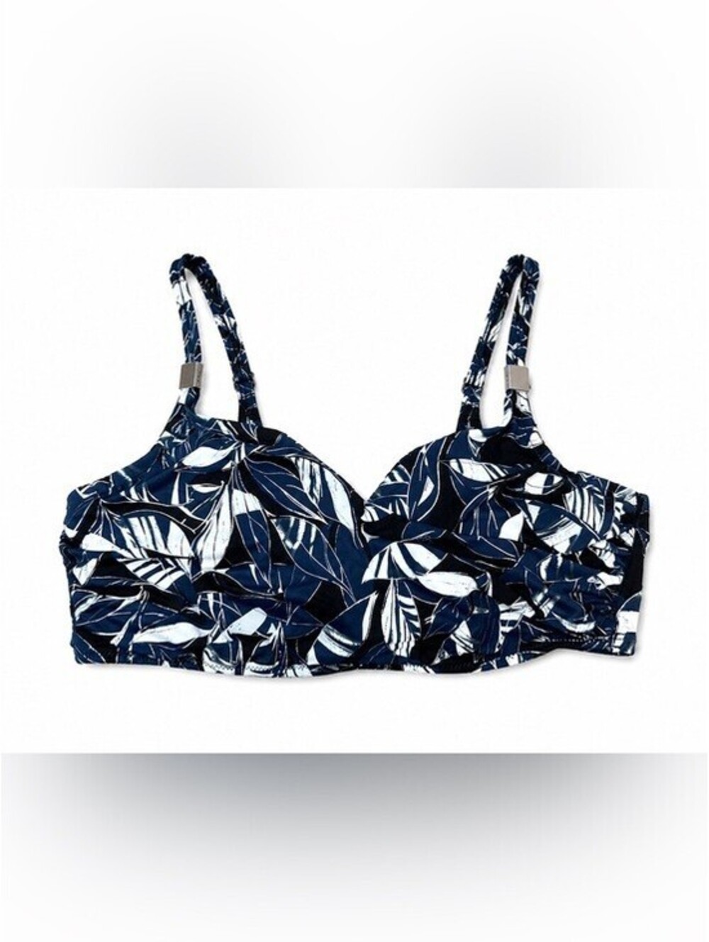 Miraclesuit Surplice Underwire Bikini Top 36D Navy Tropical Leaf Print Swim Bra